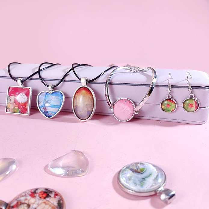 Bezel Pendant Trays Gold and Sliver, Rhinestone Bezel Pendants Trays for DIY Jewelry Craft Making, Picture Necklace Pendant Trays with Clear Glass Cabochons and Chains