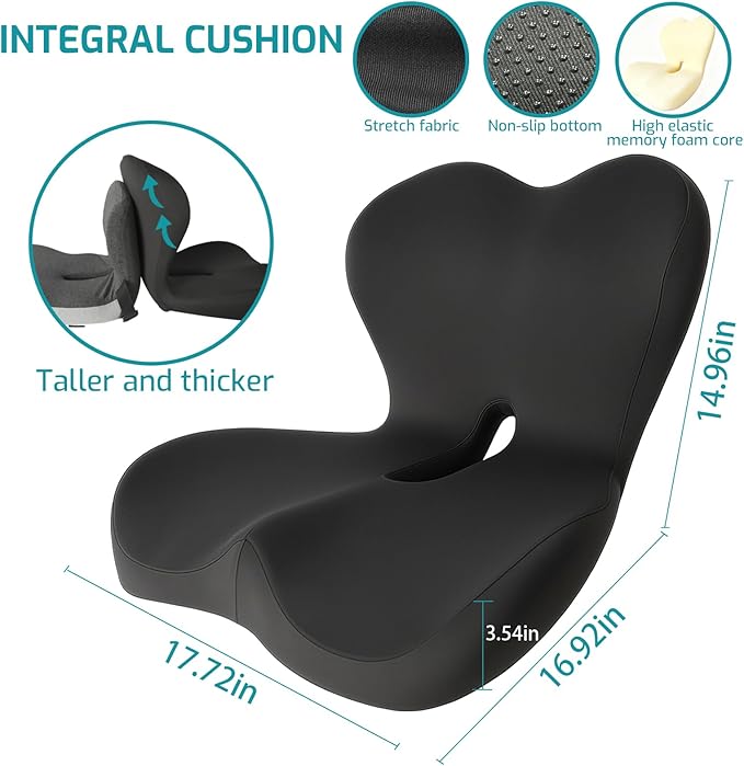 Memory Foam Seat Cushion,Office Chair Cushion with Lumbar Support for Back Pressure Relief,Sciatica,Car Seat Cushion with Adjustable Strap,Hip Pad Cushions for Car,Truck,Desk (D-Black)
