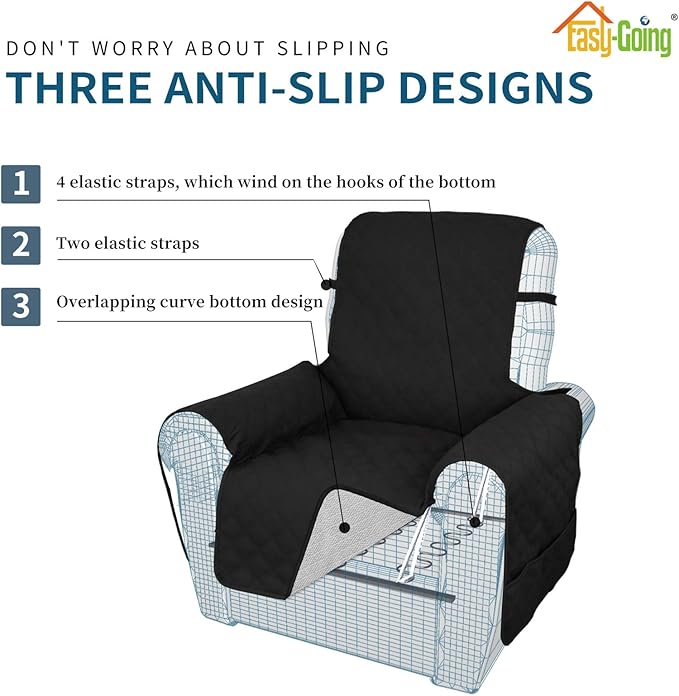 Easy-Going Sofa Slipcover Waterproof Oversized Recliner Chair Cover Non-Slip Fabric Couch Cover for Living Room Washable Furniture Protector for Pets Kids Children Dog Cat (Oversized Recliner, Black)