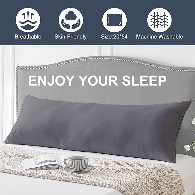 DOWNCOOL Large Body Pillow Insert- Breathable Full Body Pillow for Side Sleeper - Soft Long Bed Pillow for Adults - 20 x 54 inch (Grey)