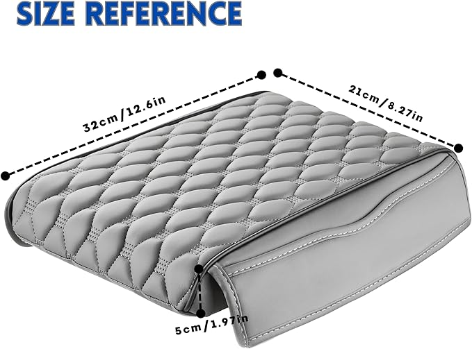 Car Armrest Cushion Pad Auto Center Console Cover with Storage Bag Memory Foam Arm Rest Console Pad Leather Universal Fit for Most Vehicles (Thick Pad, Grey)