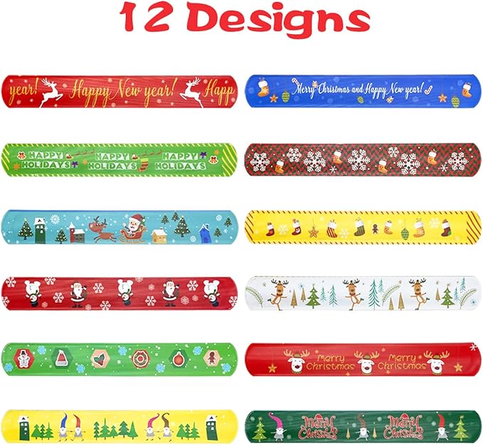 JoFAN 48 PCS Christmas Slap Bracelets Christmas Toys for Kids Boys Girls Toddlers Christmas Party Favors Stocking Stuffers Gifts