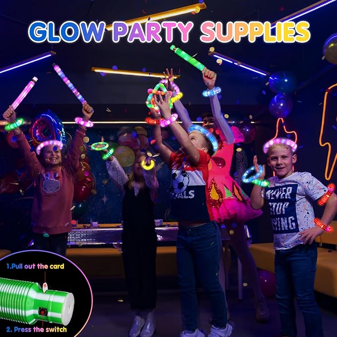 Gigilli Glow Sticks for Kids 6 PCS, Light up Pop Tubes Sensory Fidget Toys, Valentines Day Party Favors for Kids 8-12 4-8, LED Glow Bracelet Necklace for Boys Girls, Glow in the Dark Birthday Gifts