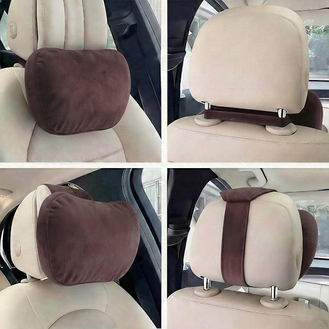 WELBRIT 2PCS Car Pillow for Car Neck Pillow for Driving Seat Lumbar Support Soft Cushion with Extra Filling Accessories Back Support for Travel Nap and Trips Sleeping (Coffee, Head)