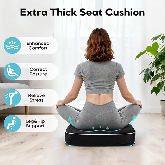 Thick Chair Cushions, Office Booster Seat Cushion to Tailbone Pain Relief, Non Slip Memory Thick Foam Cushion with Carry Handle