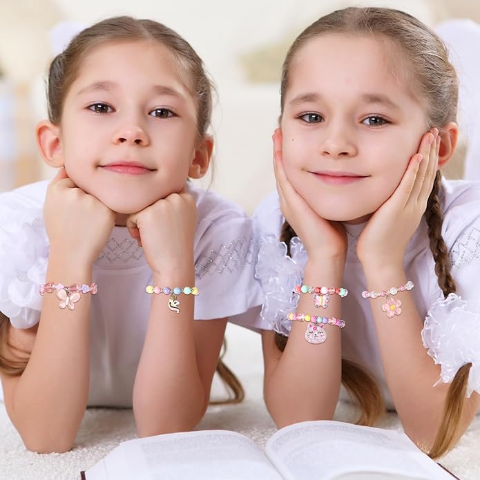 5 Pieces Colorful Girls Unicorn Bracelets Rainbow Beaded Bracelet for Birthday Party Favors Flower Friendship Bracelet Jewelry Little Girls Toddler Costume Butterfly Jewelry