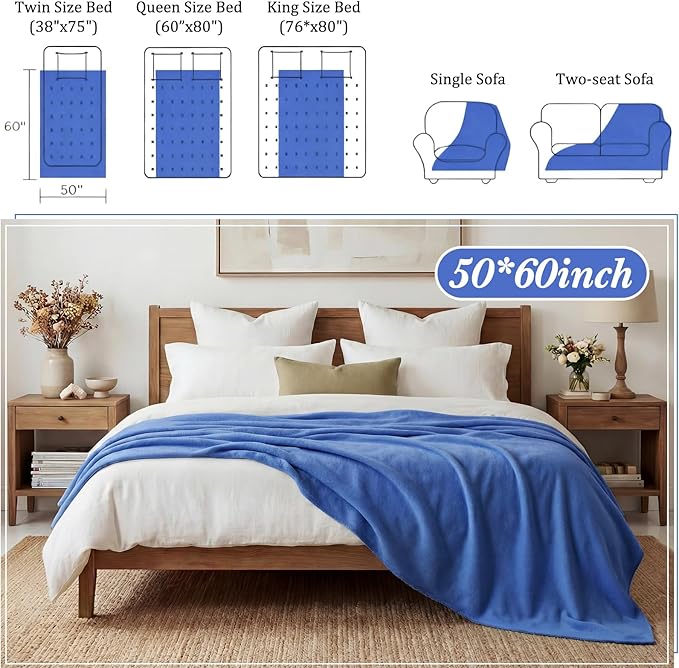 Buryeah 10 Pcs Fleece Blanket Bulk Soft Warm Blankets Cozy Fleece Lightweight Throw Blankets Plush Pet Throw Blanket for Home Bed Sofa Office Wedding Gifts Travel(50" X 60",Bright Blue)