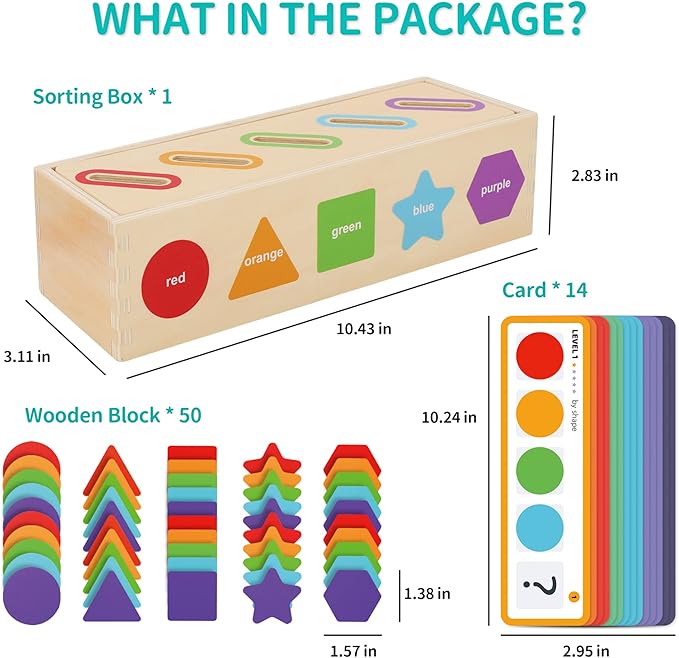 Montessori Toys for 1 2 3 Year Old | Wooden Color & Shape Sorting Matching Toys | Learning Educational Toys for 1-3 Year Old Kids | One 1st 2st Birthday Gift for Boy Girl