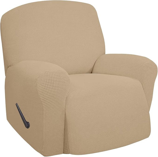 Easy-Going Oversized Recliner Stretch Sofa Slipcover Sofa Cover 1 Piece Furniture Protector Couch Soft with Elastic Bottom Kids,Polyester Spandex Jacquard Fabric Small Checks(Oversize Recliner,Sand)