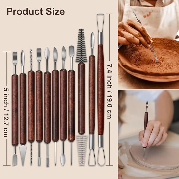 Amrules Clay Tools Kit, 43 PCS Red Pottery Tools, Practical Polymer Clay Sculpting Tools Kit, Air Dry Clay Tools Set for Adults, Pottery Craft, Dotting, Carving, Drawing, Molding, Modeling, Shaping