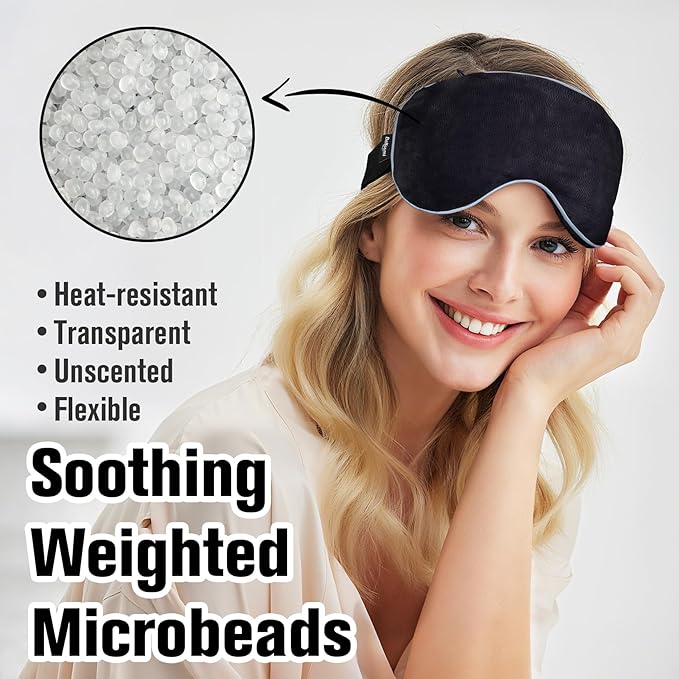 BeHoomi Heated Eye Mask Warm Compress for Eyes, Soothing Weighted Eye Mask for Sleeping, Microwave Moist Heating Pad Hot Compress for Eyes Relaxation, Reusable Sleep Mask for Home, Office (Black)