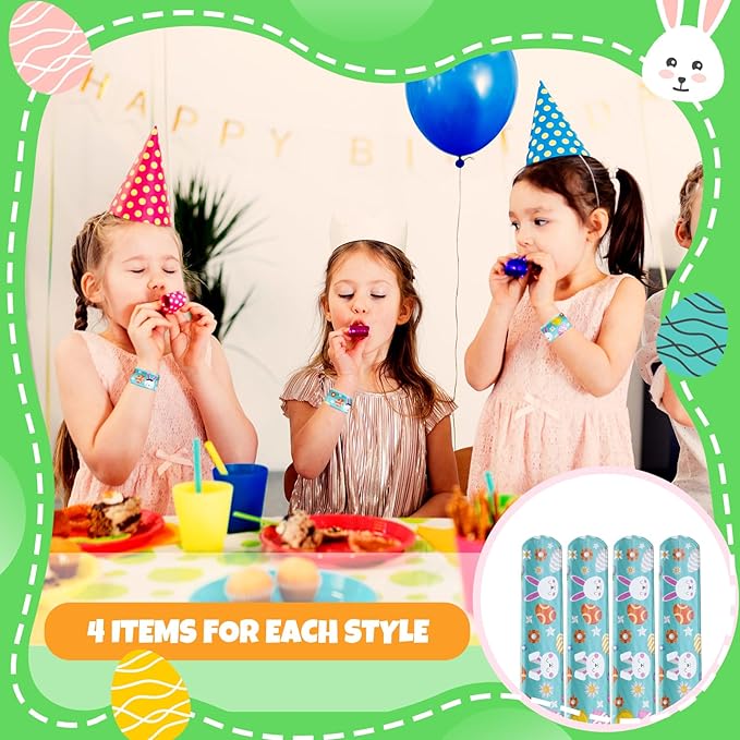 48 Pieces Easter Slap Bracelets Bulk Party Favors for Kids - 12 Designs Spring and Easter Themed Snap Bands, Classroom Exchanges, Goodie Bag Fillers Stuffers, Wrist Decorations Gifts Prizes Supplies