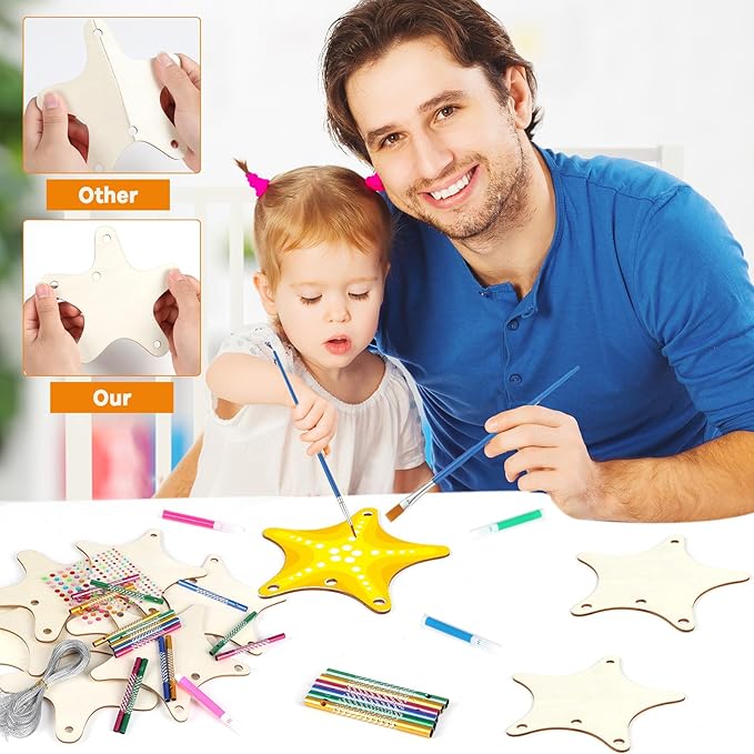 gisgfim 16 Pack Star Wind Chime Kits Star Crafts for Kids Make Your Own Star Wind Chime Wooden DIY Arts and Crafts for Summer Party School Classroom Decorations Supplies Birthday Favors