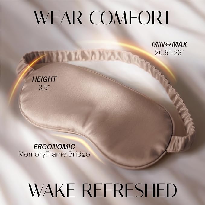 Silk Sleep Mask Eye Mask Blindfold with Double Layer Silk Filling and Elastic Strap for Full Night's Sleep, Travel and Nap, Soft Eye Cover Eyeshade with Luxury Bag and Ear Plugs by OLESILK (Camel)