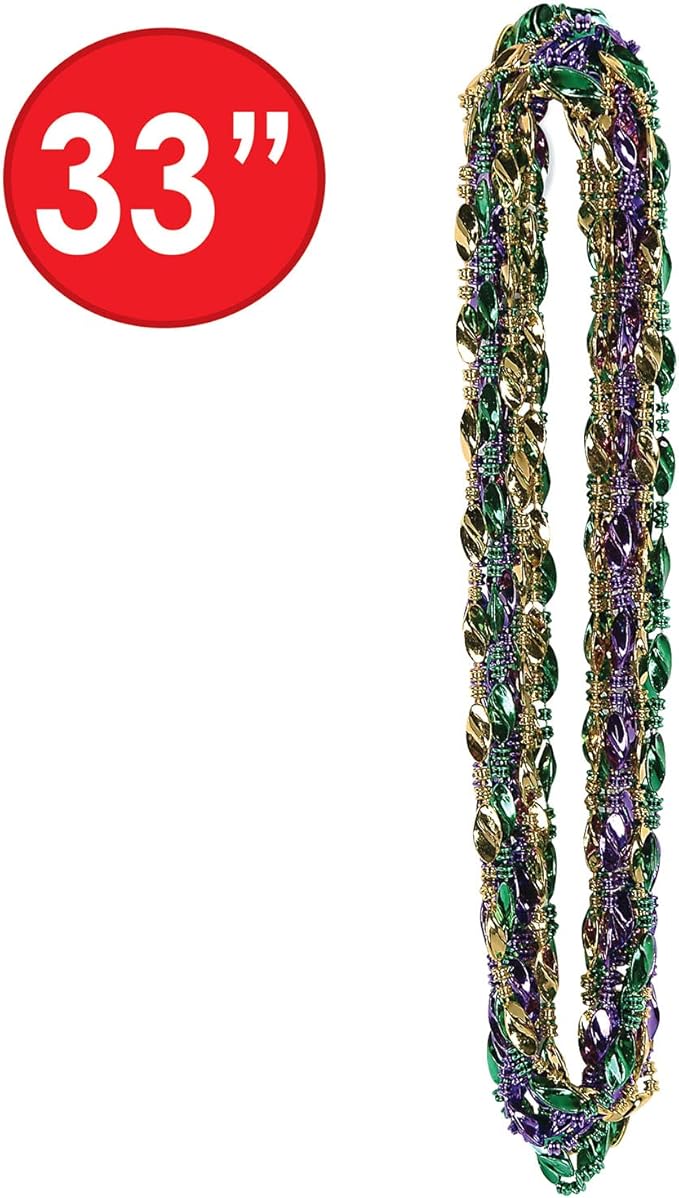 Beistle 24 Piece Swirl Mardi Gras Beads Party Favors Necklaces for New Orleans Parade
