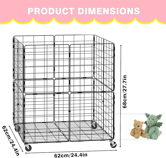 HEOMU Stuffed Animal Storage,Toy Bins for Kids Organizer,Toy Box Hold Up to 150 Plush Toysfor Nursery Play Room Bedroom Metal (Black)