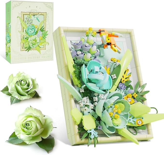 Flowers Building Set for Adults, Compatible with Lego Flowers Roses Plants Picture Frame, Botanical Collection Wall Art Home Office Decor, Ideas Gift Building Toy for Boys Girls (683 PCS)