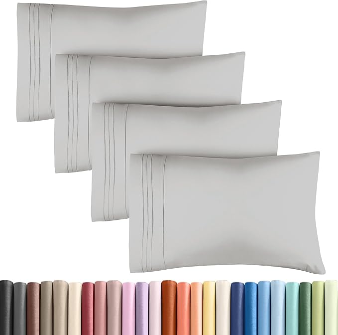 Queen Pillow Cases Set of 4 - Ultra Soft Hotel Quality Pillowcase Covers - Comfy, Cozy & Wrinkle Free - Shrinkage and Fade Resistant - Machine Washable Pillow Protectors - 4 Piece Set - French Grey