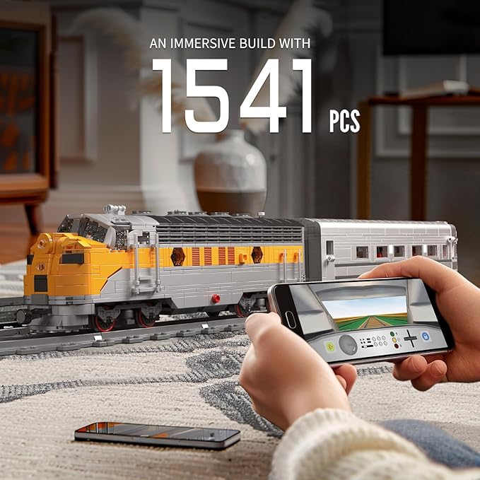 Mould King 12018 Train Building Blocks Sets, Remote/App Control EMD F7 Internal Combustion Locomotive Kits, Scale Model with Tracks for Adults Kids Children Boys Girls (1541 PCS)