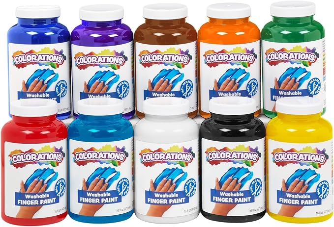 Colorations Washable Finger Paint for Kids, Each 16 fl oz, 10 Colors, Non-Toxic Paint, Kids Finger Paint,Sensory Finger Paint, Kids Paint, Hand Painting, Kids Fingerpaint, Finger Paint for Toddlers