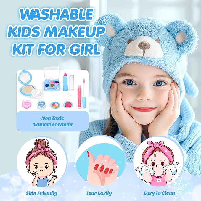 INNOCHEER Kids Makeup Kit for Girl Toys, Frozen Toys for Girls Makeup Kit, Washable Make Up for Kids Double Layer, Frozen Makeup for Little Girls, Gifts Toys for 3 4 5 6 7 8 9 10 11 12+ Year Old Girls
