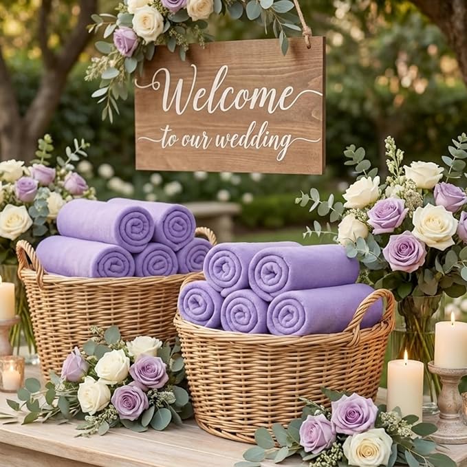 Kinlop 40 Packs Fleece Blanket Bulk 60 x 50 Inch Soft Lightweight Fleece Cozy Blanket Warm Throw Plush Pet Throw for Bed Couch Sofa Home Office Wedding Gifts Travel Camping (Lavender)