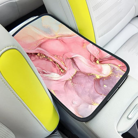 Adastrah Car Armrest Box Pad,Pink Marble Car Armrest Pad Car Armrest Cover Protector for Most Vehicle, SUV, Truck, Car