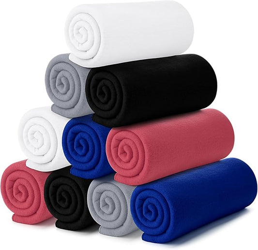 Buryeah 10 Pcs Fleece Blanket Bulk Warm Soft Fleece Blankets Cozy Lightweight Throw Blankets Plush Pet Throw Blanket for Home Bed Sofa Office Wedding Gifts Travel(50" X 60",Dark Color)