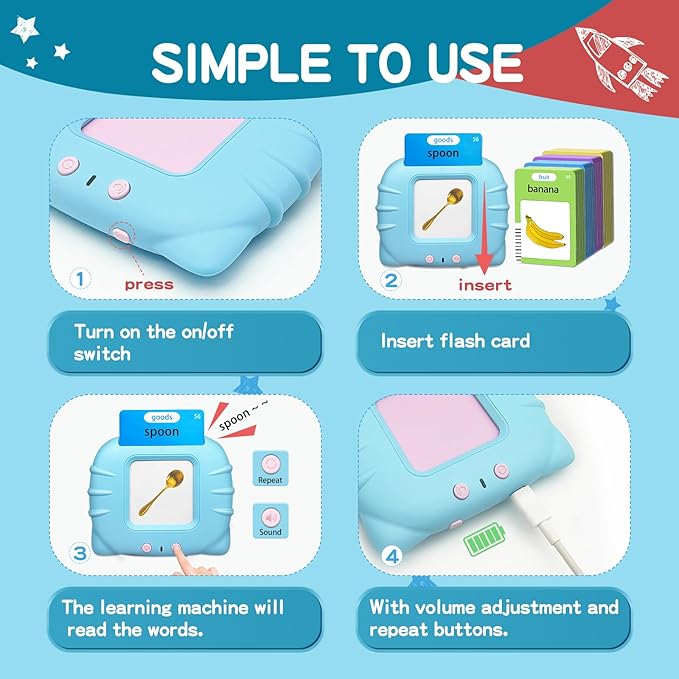 Talking Flash Cards for Toddlers, 224 Common Words, Language Therapy, Sensory Interactive Toy for Autism, Educational Learning Gift for Boys and Girls Ages 1-5