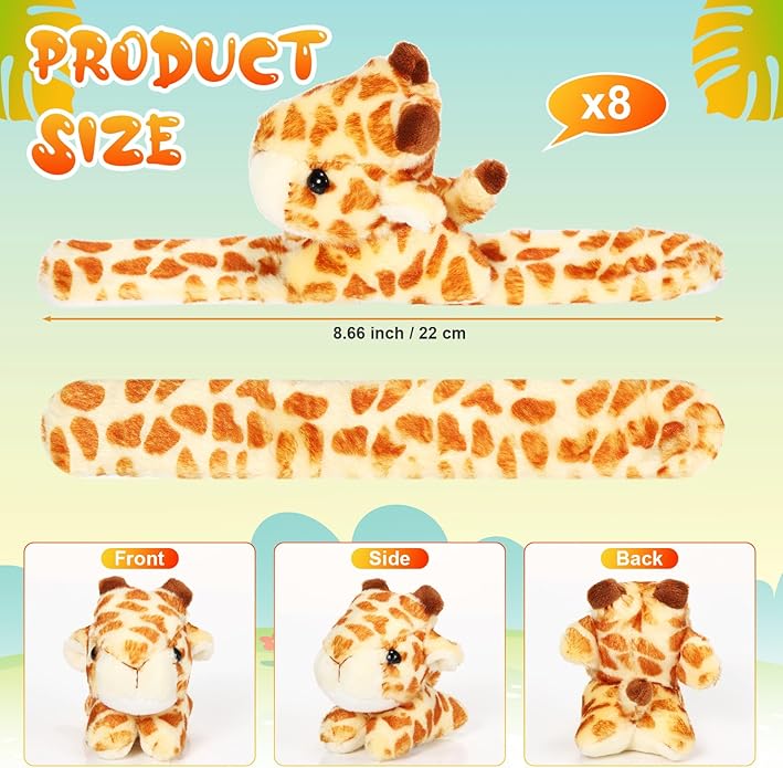 Lenwen 8 Pcs Stuffed Animal Slap Bracelets for Kids Plush Animals Slap Bracelets Bulk Cute Tiger Giraffe Turtle Koala Bracelets Wrist Animals for Girls Boys Valentine's Day Party
