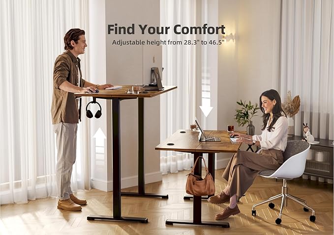 YDN Electric Standing Desk Adjustable Height, 40 x 24 Inches Stand up Desk with Cable Management, Home Office Desks with Splice Board & Black Frame, Rustic Brown Top