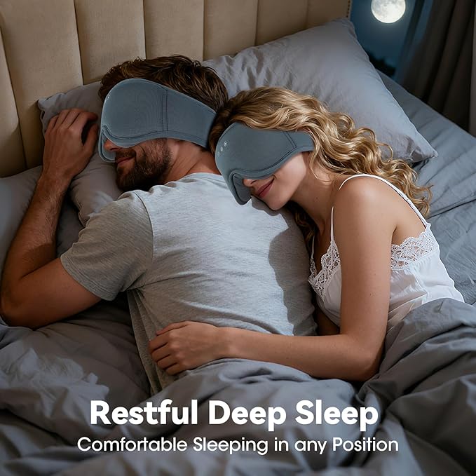 BeMyLady 3D Bamboo Cotton Sleep Mask with Bluetooth 5.4 Headphone, Music Wireless Bluetooth Blackout Eye Mask for Side Sleepers, Earphones HD Speaker Microphone for Travel, Gifts for Women Men, Grey