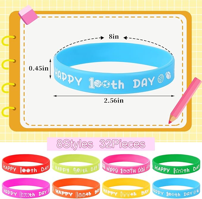 64PCS 100 Days of School Party Favors 32pcs 100 Days Smarter Button Badges Pins and 32pcs Silicone Bracelets for Happy 100th Day of School Activities Party Decorations Goodie Bag Fillers