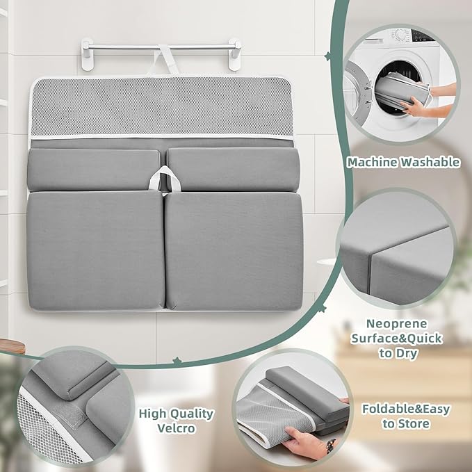 IFNOW Baby Bath Kneeler and Elbow Rest Pad Set- 26'' Extra Long and 2.4'' Thick- with Back Brace，Quick Dry Kneeling Pad for Bathing Baby with Knee & Arm Support, Non-Slip Bathtub Mat with Organizer