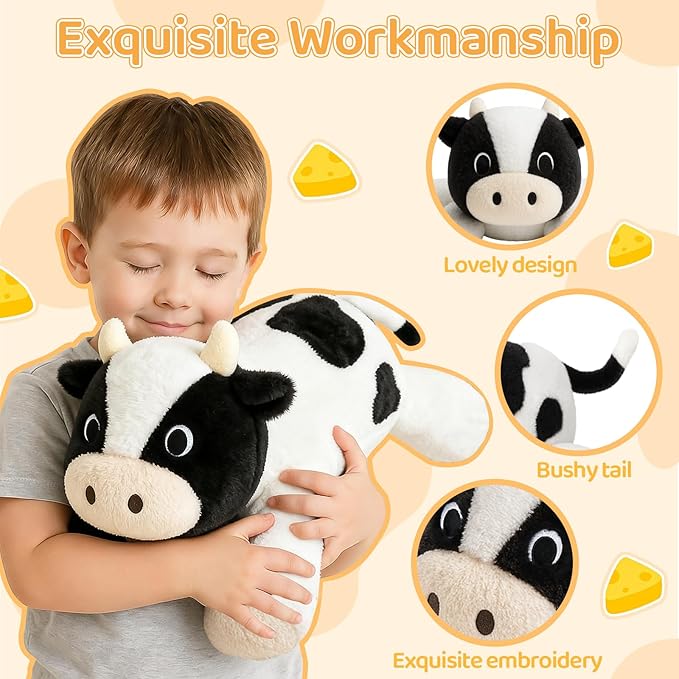 Weighted Cow Plush Pillow – 22-Inch, 4 lbs Heavy Stuffed Animal Toy, Soft & Cute, Calming & Stress Relief, Real Hug, Sleep Companion, Birthday Gift & Travel Companion for Kids and Adults