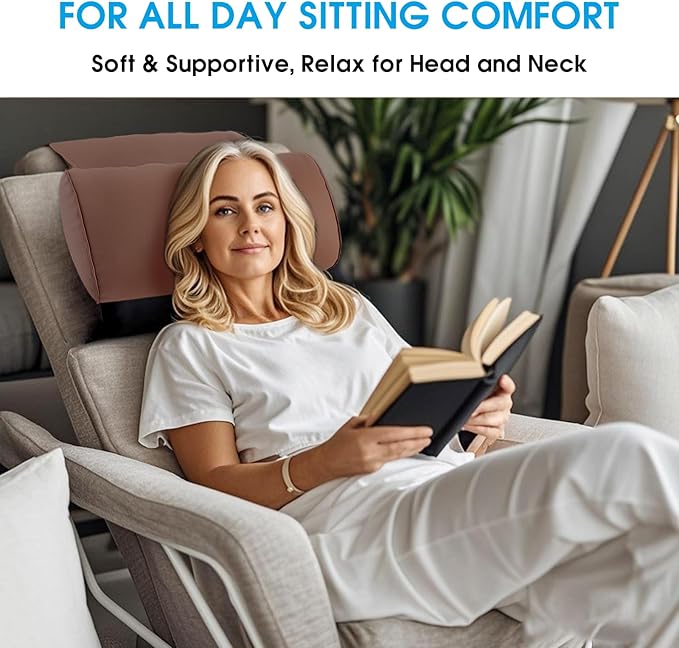 YOUFI Leather Recliner Headrest Pillow with Self-Stabilizing Weighted Base, Adjustable Filling for Head & Neck Support, Soft Neck Pillow for Recliner, Couch, Sofa, Chairs (Brown)