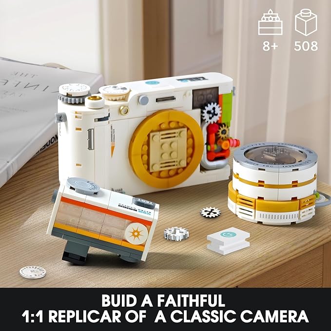 Vintage Camera Mini Building Set for Adults, White Classic Replica Toy Camera, Creative Gifts for Teens Boys Girls 8+ Photographer(508 pcs)