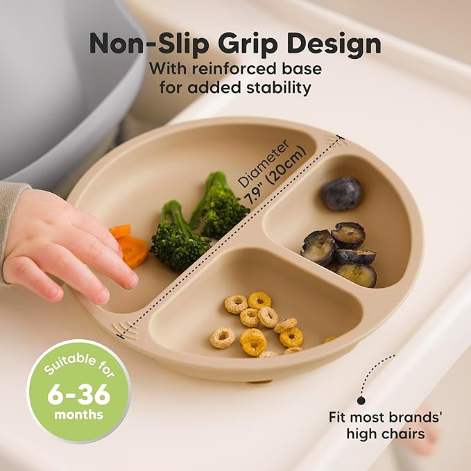 KeaBabies Suction Plates with Lids for Baby - 3-Pack 100% Silicone Suction Plates for Baby, Kids,Toddler Plates,Divided Baby Plates with Suction,Lids, BPA-Free, Microwave, Dishwasher Safe (Burgundy)