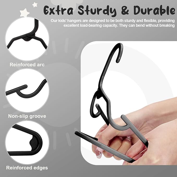 HOUSE DAY Premium Baby Hangers 20 Pack, 11 Inch Kids Plastic Hangers Black, Slim Childrens Hangers for Infant, Toddler, and Child Clothes, Durable Baby Clothes Hangers for Closet