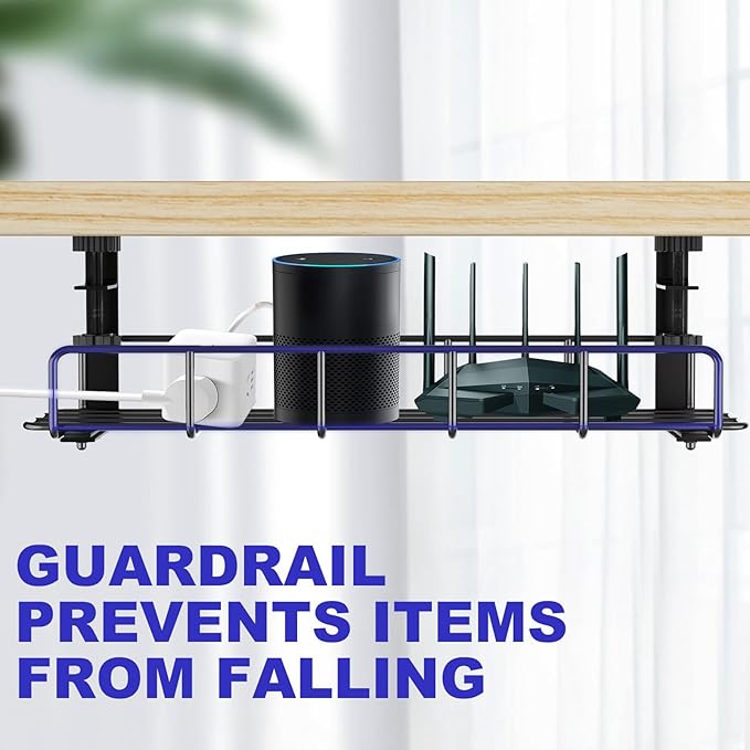 15.7” Under Desk Cable Management Tray, No Drill Steel Cable Tray Organizers, Wire Management Tray Cable Rack with Clamp Mount, Metal Under Desk Tray with Wire and Cord Organizer (Black, 1 Pack)