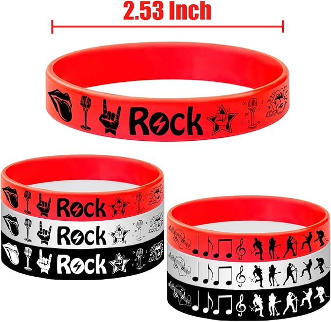 24PCS Rock and Roll Silicone Bracelets Rubber Wristbands -Music Party Favors Music Notes Party Decorations Musican Guitar Audio Record Microphone Rap Birthday Baby Shower
