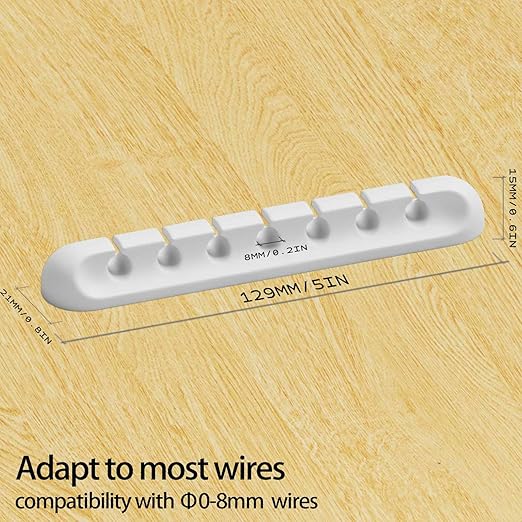 USB Cable Organizer Clips Cord Holder,6 Packs (7-Slots) White Self Adhesive Desk Cord Cable Management