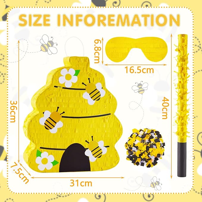 Lewtemi Beehive Gender Reveal Piñata Beehive Themed Party Piñata with Blindfold, Stick and Confetti Gender Reveal Supplies for Baby Shower Girl Boy Birthday Party Decorationsk