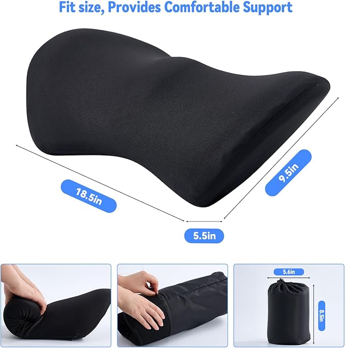 Lumbar Support Pillow for Office Chair and Car Seat, Lumbar Pillow with Adjustable Strap, Memory Foam Back Pillow for Lower Back Pain Relief, Back Support Pillow for Sitting, Driving, Traveling