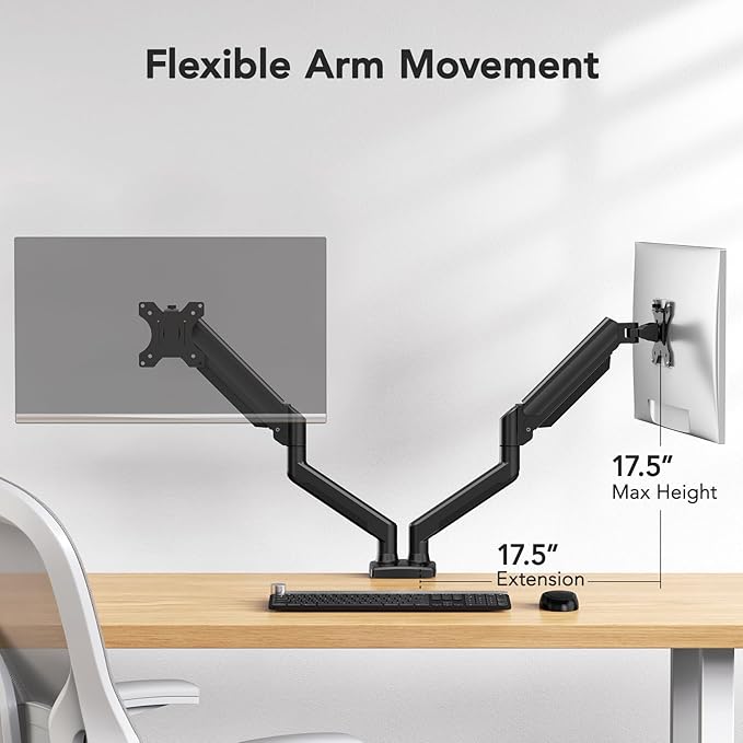 HUANUO Dual Monitor Mount for 2 Monitors up to 32 inches, Each Arm Holds Max 22lbs, Dual Monitor Stand with Advanced System, Height-Adjustable/Tilt/Swivel/Rotate, VESA Standard 75mm or 100mm