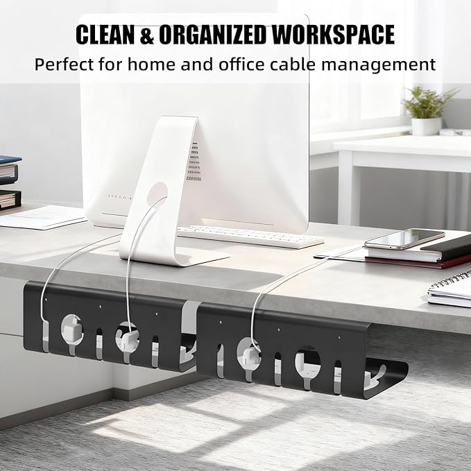 2 Pack Under Desk Cable Management Tray, 16.5" L x 4.7" W x 6.8" H, Wire Organizer for Power Strip, Tape Mount or Screw Mount, Easy Install Cord Raceway for Desk & Home