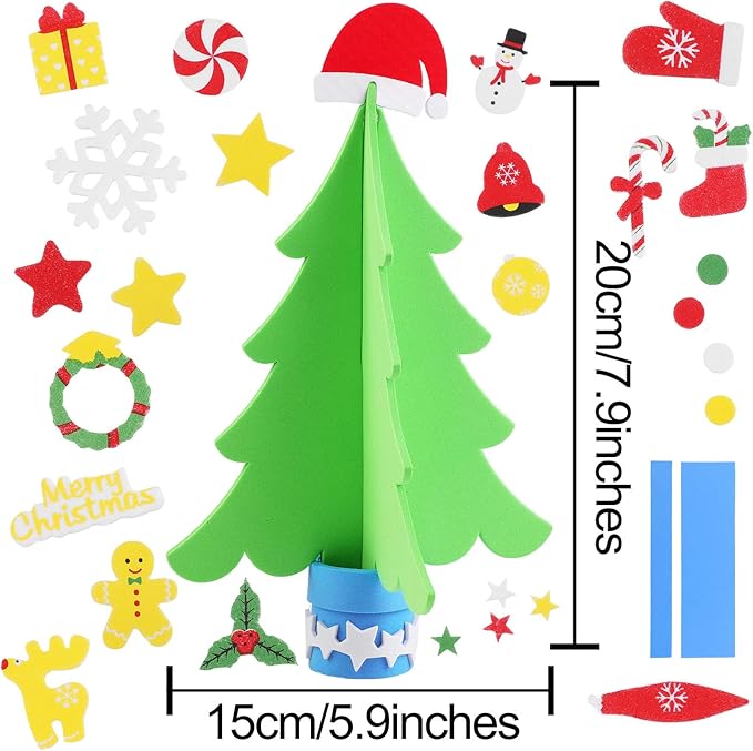 Aneco 12 Kits DIY Foam Christmas Tree Crafts Including Foam Christmas Tree Assortment Christmas Foam Stickers for Christmas DIY Home Activities