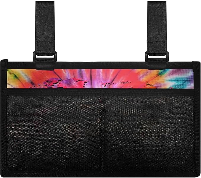 ZOUTAIRONG Tie-Dye Map Wheelchair Side Bag Power Wheelchair Bag Walker Bag Walker Organizer Pouch Tote for Rollator and Folding Walker Wheelchair Bags to Hang on Side Wheelchair Accessories