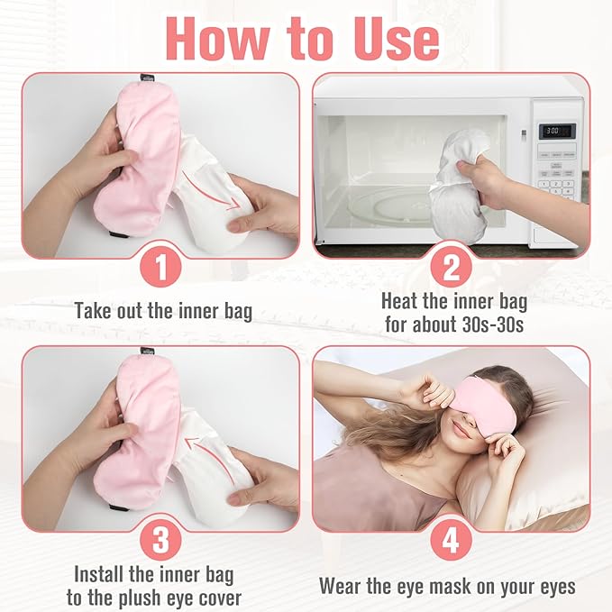 BeHoomi Heated Eye Mask Warm Compress for Eyes, Soothing Weighted Eye Mask for Sleeping, Microwave Moist Heating Pad Hot Compress for Eyes Relaxation, Reusable Sleep Mask for Home, Office (Pink)