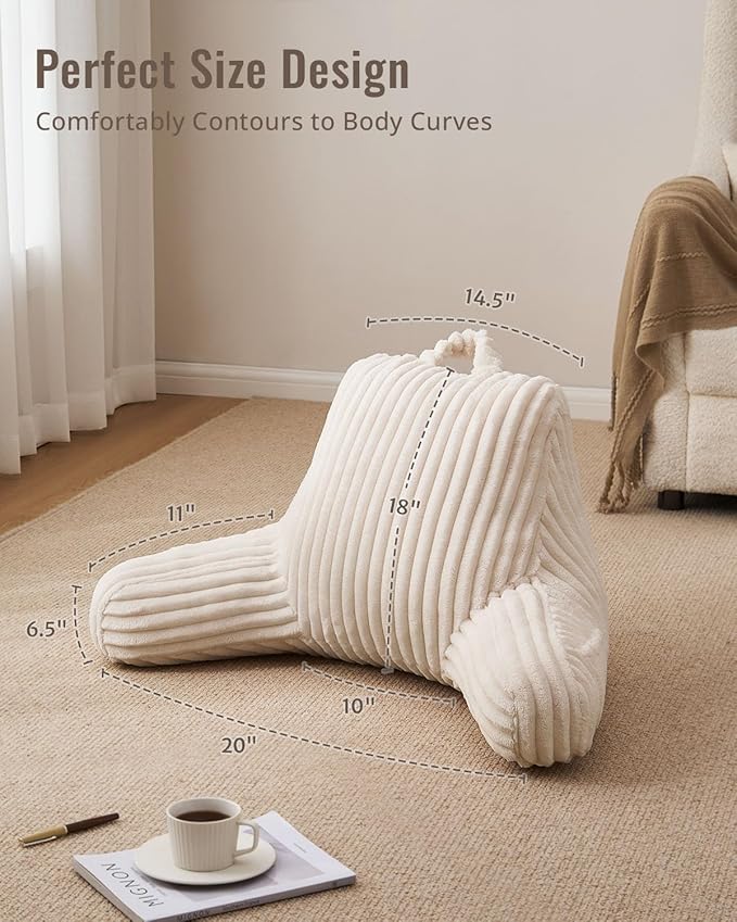 Blissful Diary Reading Pillow for Sitting in Bed, Flannel Back Pillow Bed Sitting Up for Adult & Children, Backrest Cushion for Sit Up in Couch or Floor, Dorm Essentials, Cream White